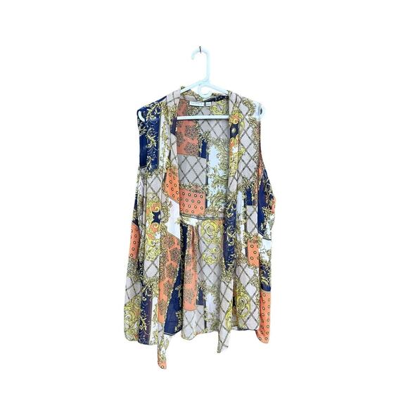 Susan Graver Paisley Patchwork Open Front Sleeveless Cardigan Kimono Size 2X - Picture 1 of 7